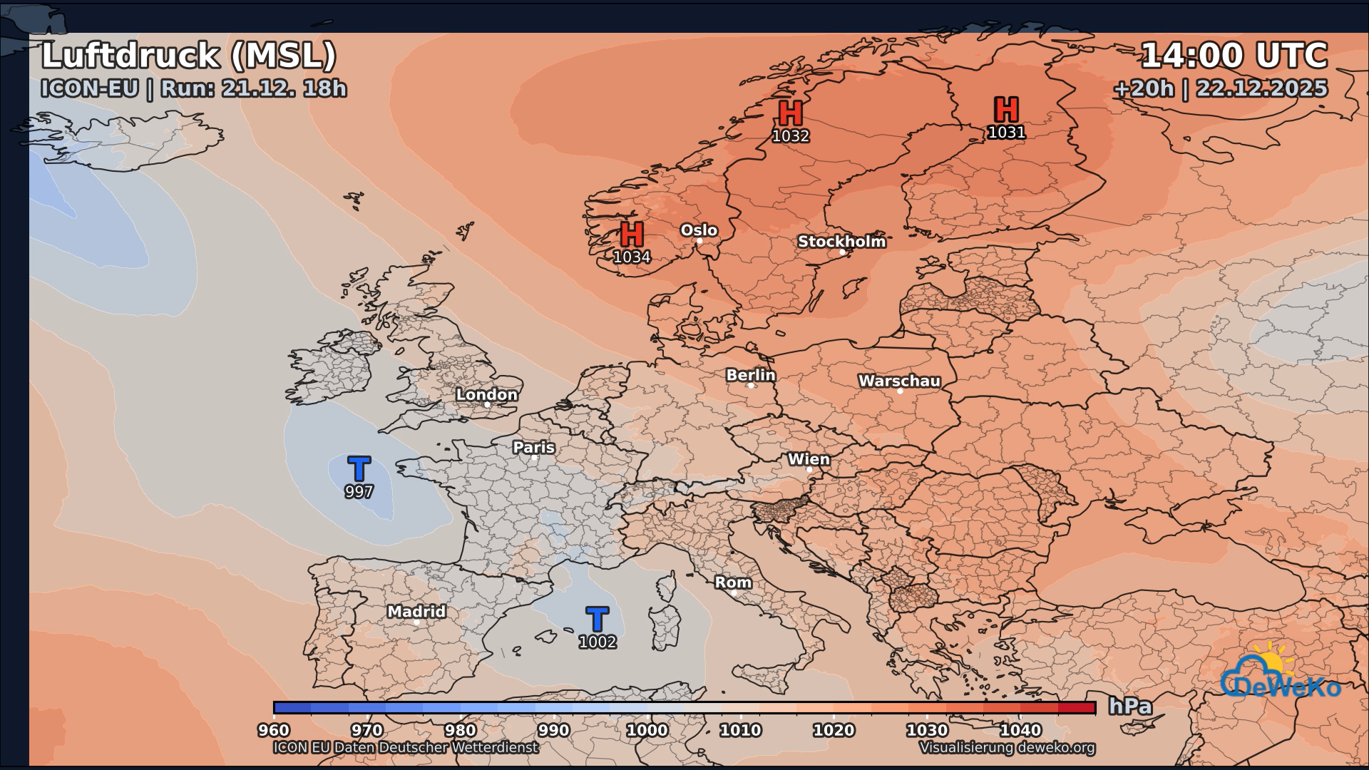 DeWeKo_icon_eu_pressure_20h-1 Ruhiges Weihnachtswetter, es weht ein kalter Ostwind!