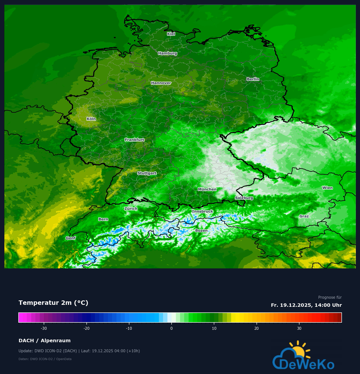 DeWeKo_temp_2025-12-19T13-00-00-000Z Mildes 4. Adventwochenende - danach kälter!