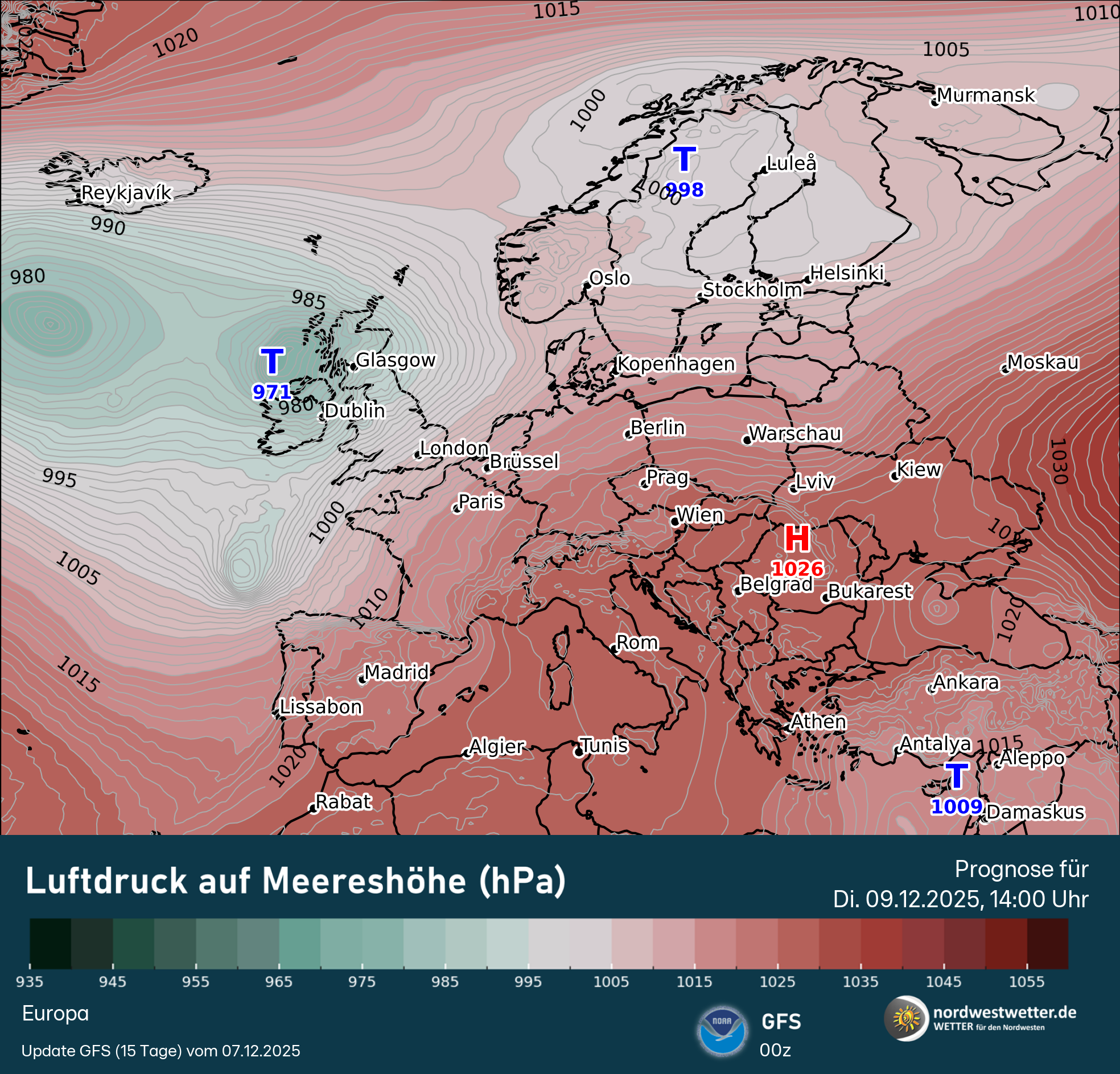 gfs_prmsl_20251207_00z_f061 14-Tage Trend: Sehr milde Adventszeit
