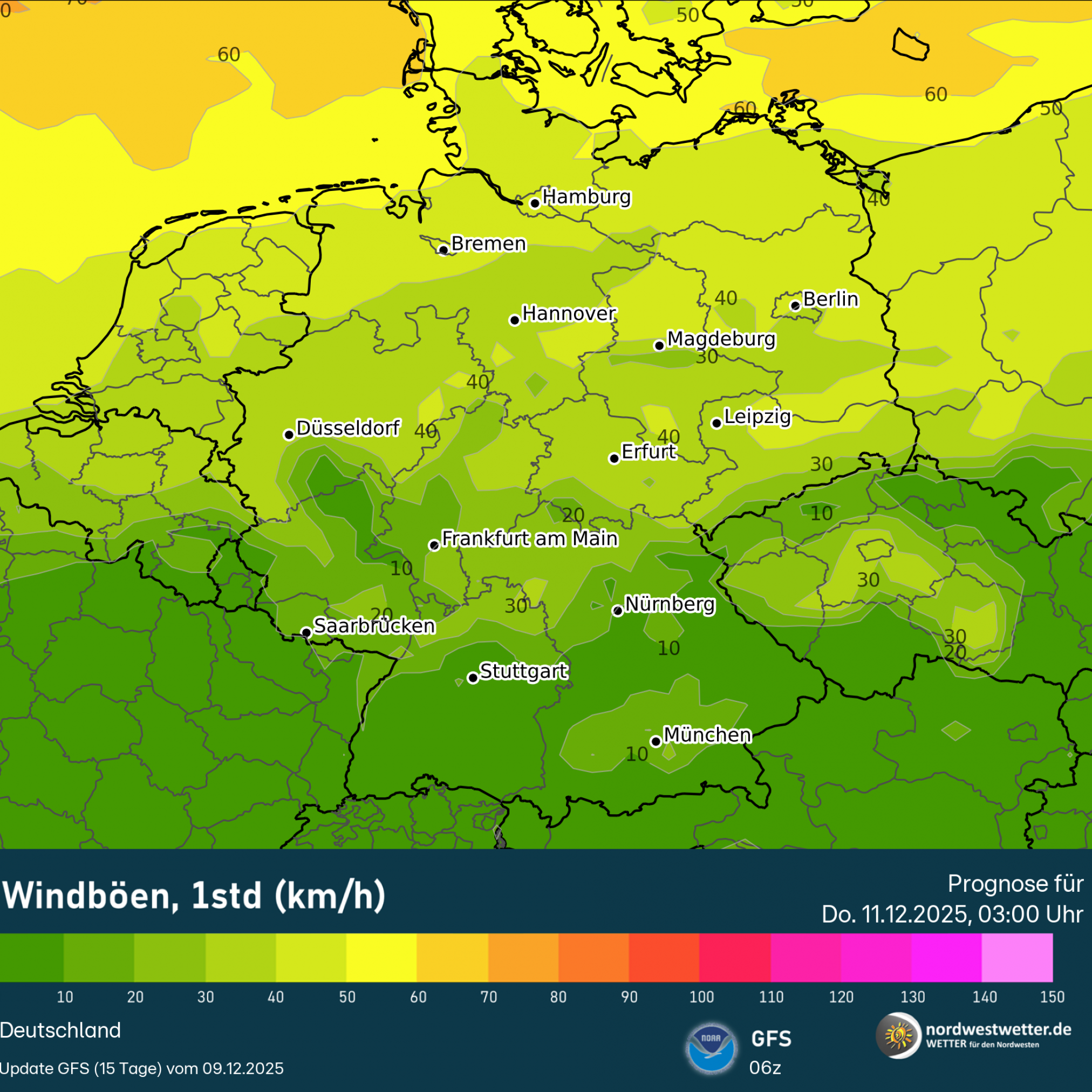 gfs_vmax_10m_20251209_06z_f044-2024x2024 Es bleibt mild, im Süden ruhiges Hochdruckwetter, im Norden anfangs noch Regen!