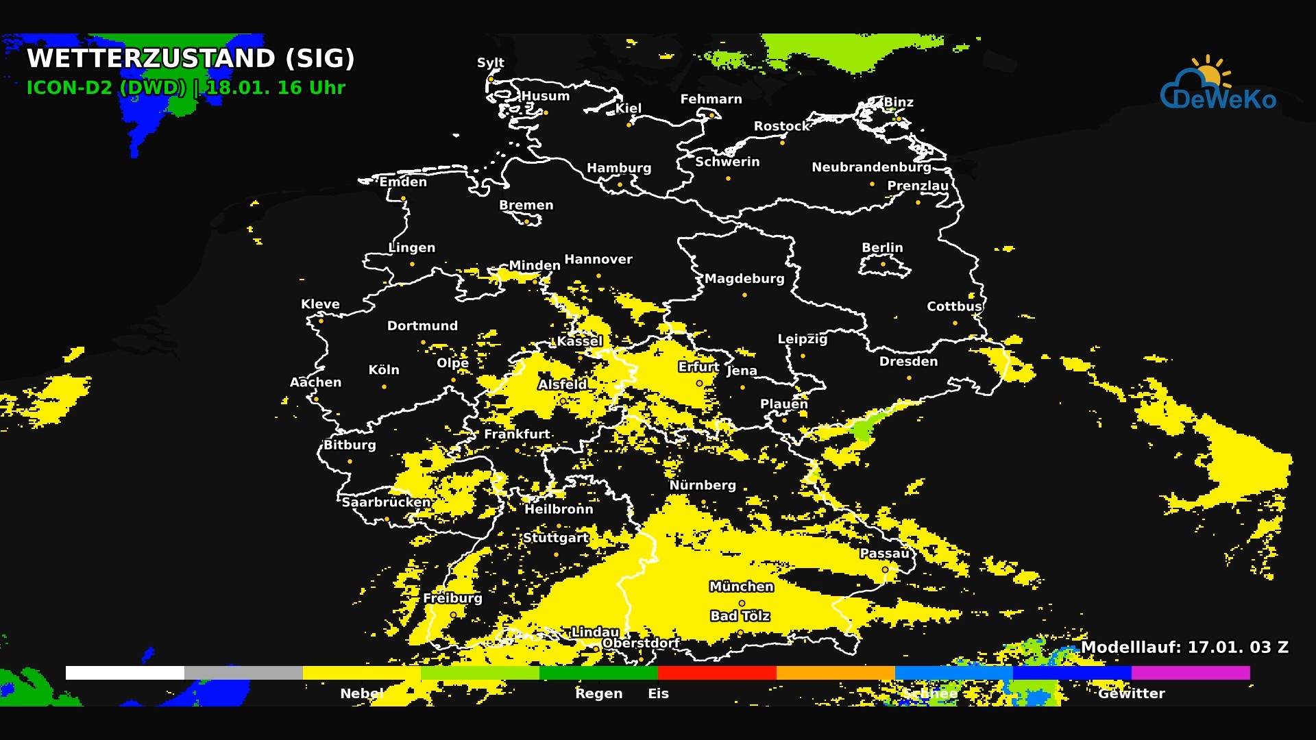 DeWeKo_icon_d2_de_api_weather_code_F36_1768632831737 Deutschlandwetter für das Wochenende: Neben Sonnenschein auch zunehmend Nebel und Hochnebel!