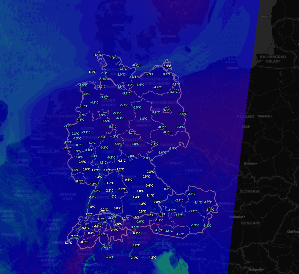 EWI_dwd_icon_d2_temperature_2m_20260110_08z Winterwochenende – Montag bringen neue Tiefs dann eine Milderung!