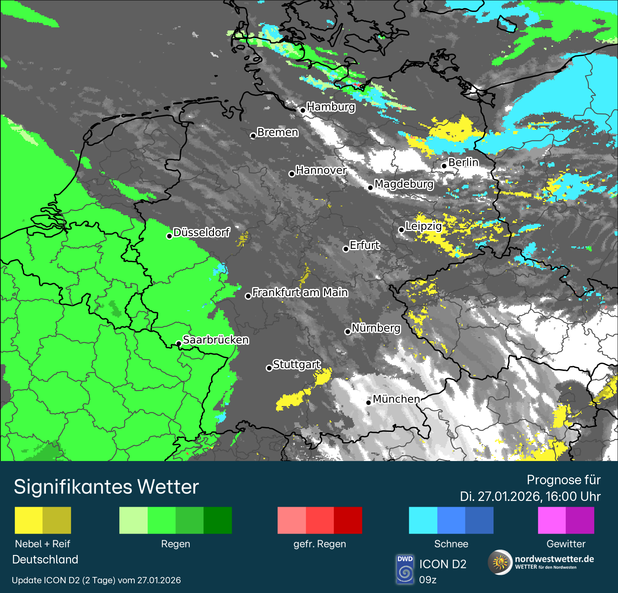 ww_2026012709_de.nc_time_5_plot Luftmassengrenze bringt dem Westen Regen, im Osten bleibt es meist bei Schnee, örtlich auch gefrierender Regen!