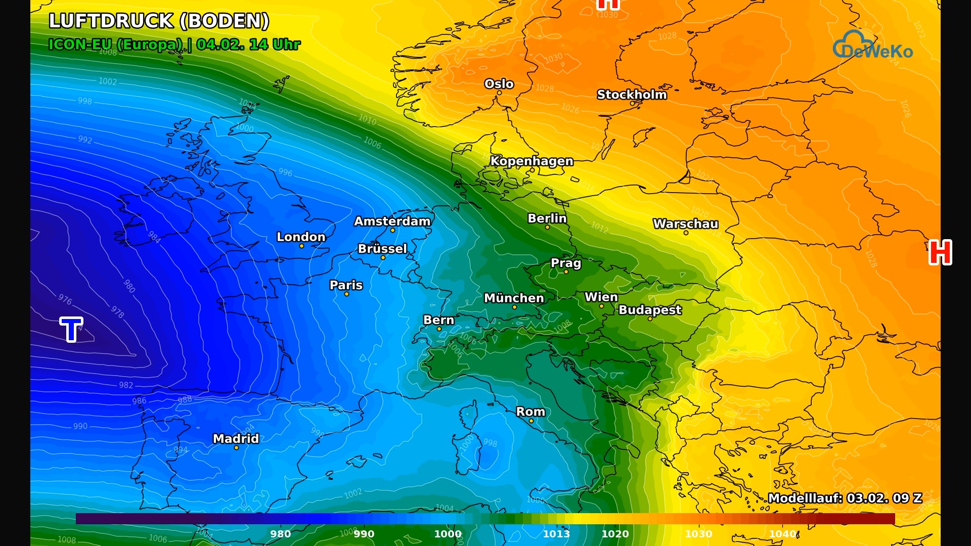 DeWeKo_icon_eu_europe_pressure_F27_1770129462224 Milde Luftmassen kommen vorübergehend weiter nach Nordosten voran!