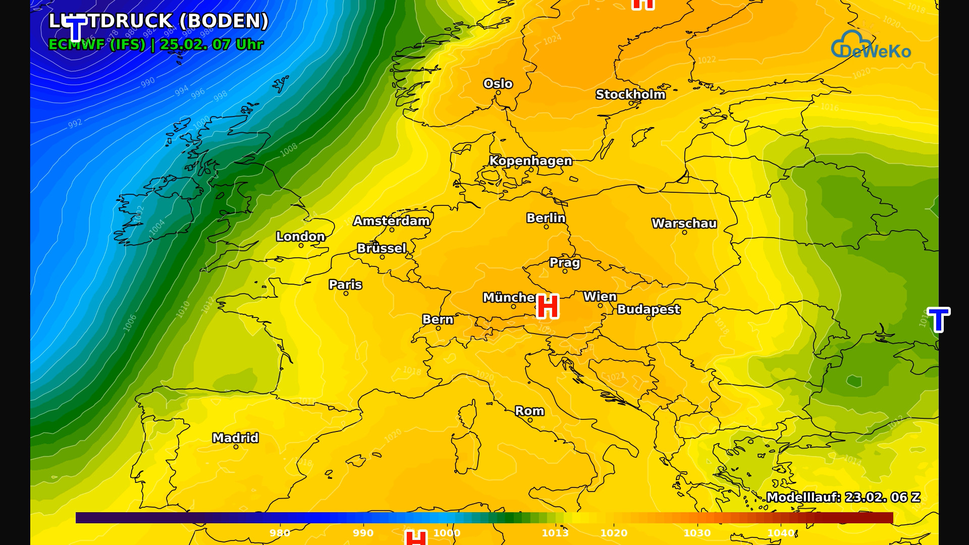 Luftdruck-ECMWF-Mittwoch Frühlingserwachen in Deutschland,der Trend