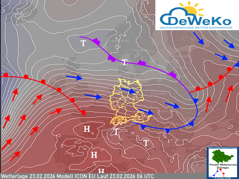 wetterlage-23022026 Wetterlage weiter atlantisch geprägt, wechselhaft, windig und mild