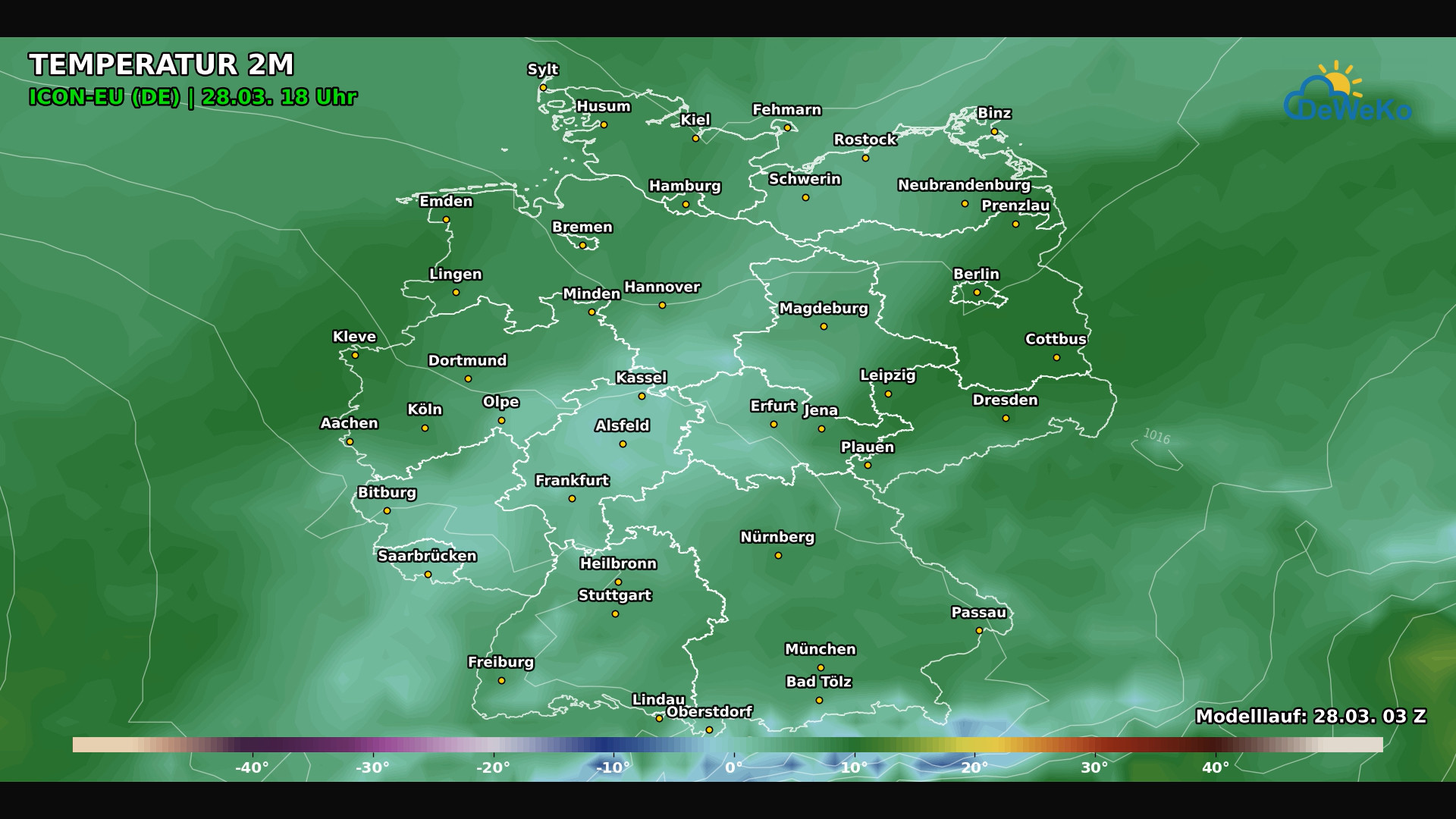 DeWeKo_icon_eu_de_view_temp_F12_1774679424715 Kaltfront mit Niederschlägen zieht südostwärts über Deutschland hinweg!