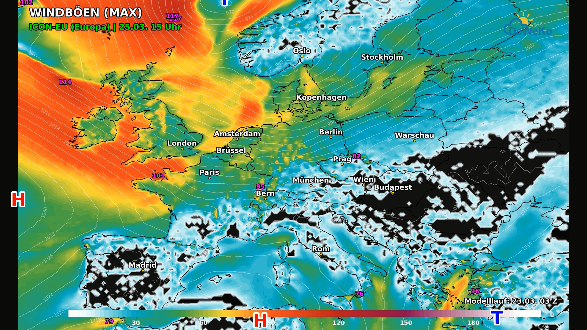 DeWeKo_icon_eu_europe_wind_F54_1774260256897 Kaltufteinbruch am Mittwoch mit Schnee und Graupelgewitter, dazu Viel Wind