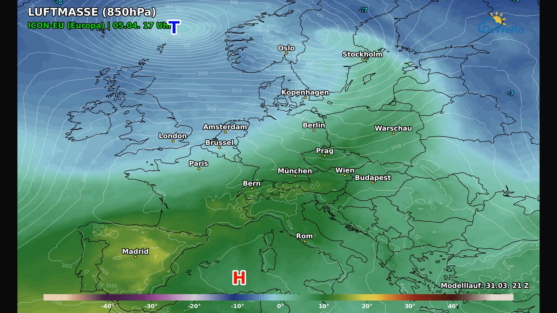 DeWeKo_icon_eu_europe_temp850_F111_1775013866157 Unser Osterwetter steht weiter auf wackeligen Füßen – im Norden leichter Tiefdruckeinfluss – der Süden freundlich und mild, aber kein lupenreines Hochdruckwetter