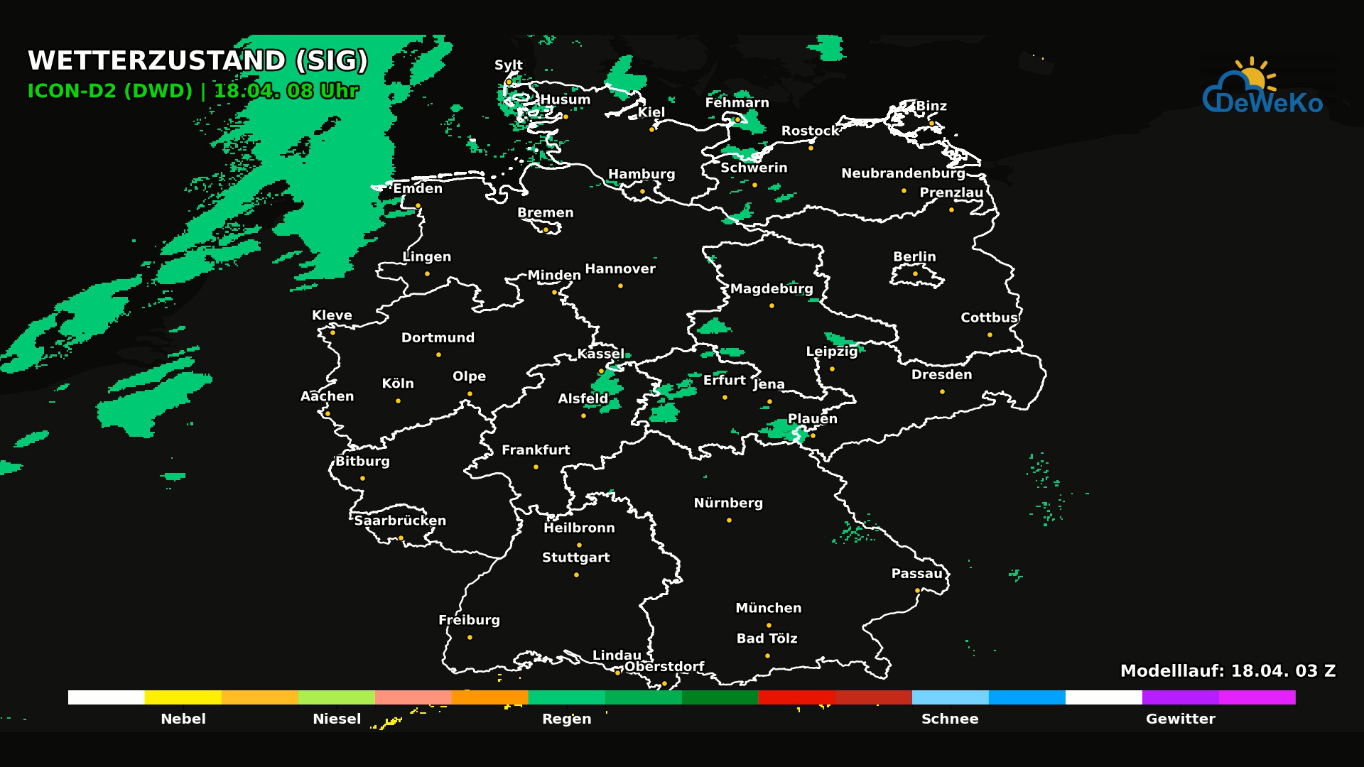 Icon-D2-Sa-18.04.2026-08 Kaltfront dämpft den Frühling , Wetterumschwung vollzieht sich