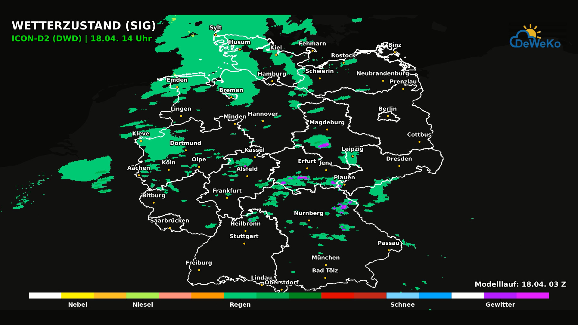 Icon-D2-Sa-18.04.26-14 Kaltfront dämpft den Frühling , Wetterumschwung vollzieht sich