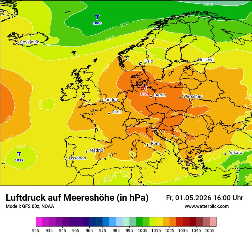gfs_pmsl_europa_2026_05_01_16 Donnerstag, wir schauen auf das Wetter zum langen Wochenende!