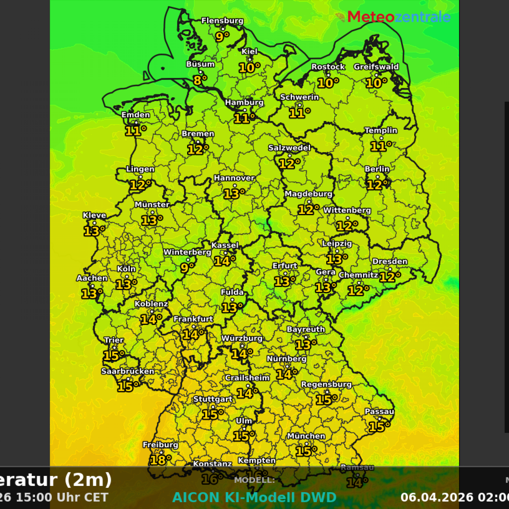 t2m_frame_013-2024x2024 Frühlingshoch bringt starke Temperaturgegensätze und zunehmende Modellunsicherheit zum Wochenende