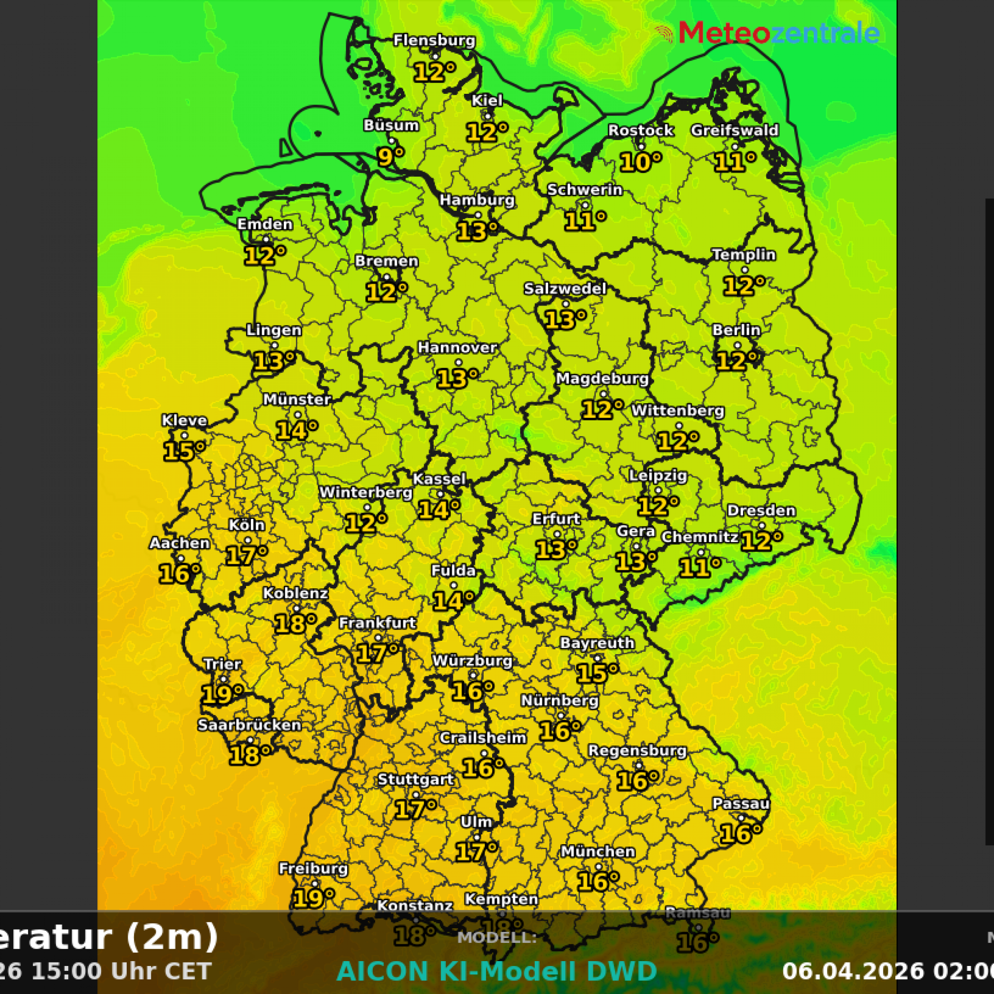 t2m_frame_037-2024x2024 Frühlingshoch bringt starke Temperaturgegensätze und zunehmende Modellunsicherheit zum Wochenende